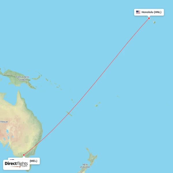 Melbourne - Honolulu direct flight map