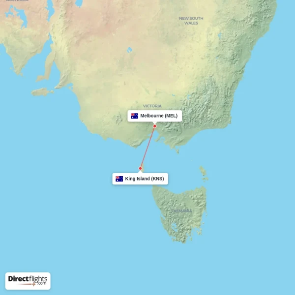 Melbourne - King Island direct flight map