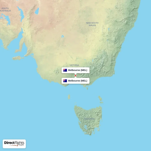 Melbourne - Melbourne direct flight map