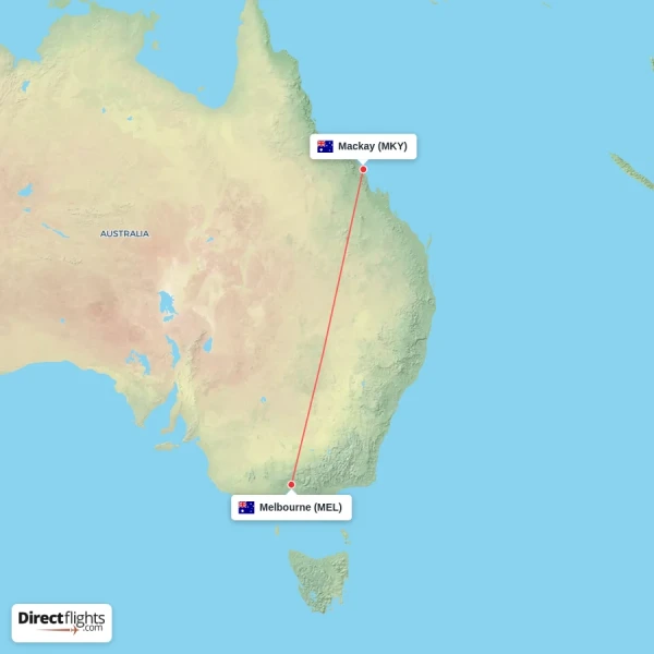Melbourne - Mackay direct flight map
