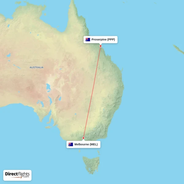 Melbourne - Proserpine direct flight map