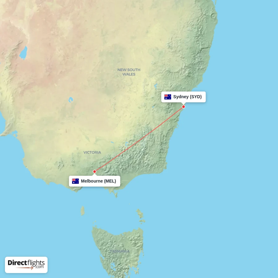 MEL - SYD route map