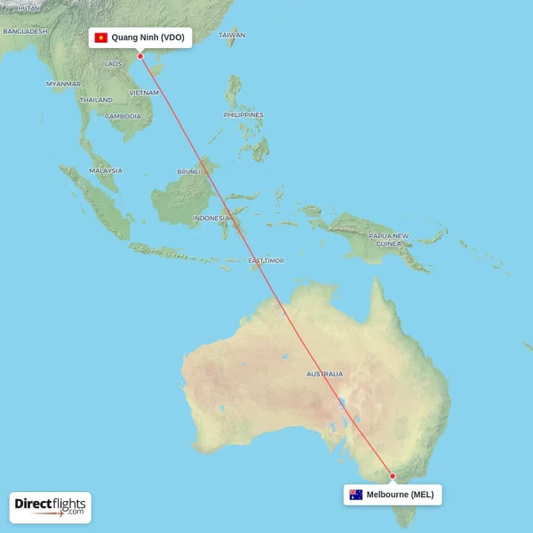 Melbourne - Quang Ninh direct flight map