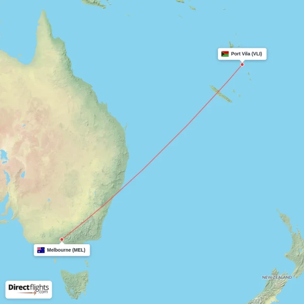 Melbourne - Port Vila direct flight map