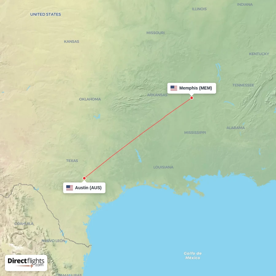 MEM - AUS route map