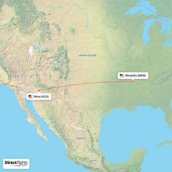 Memphis - Mesa direct flight map