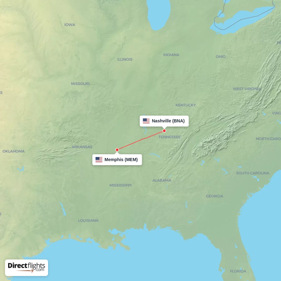 MEM - BNA route map