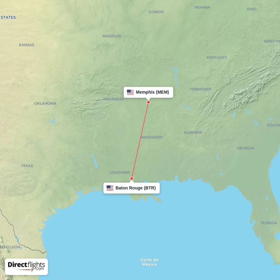 MEM - BTR route map