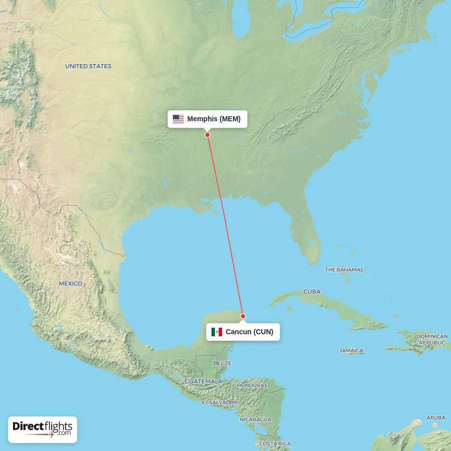 MEM - CUN route map