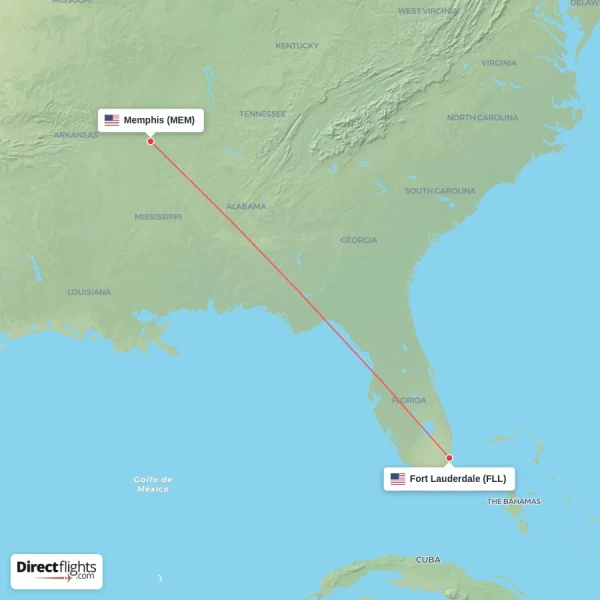 Memphis - Fort Lauderdale direct flight map