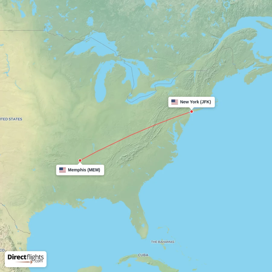 MEM - JFK route map