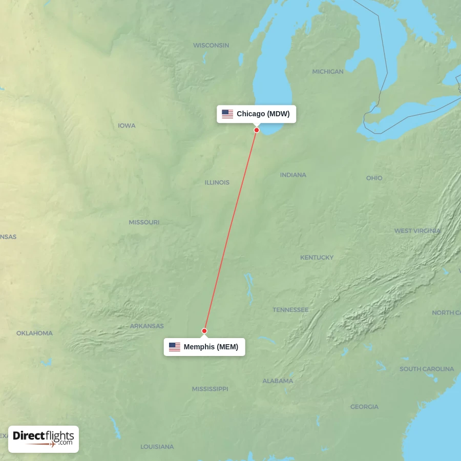 MEM - MDW route map