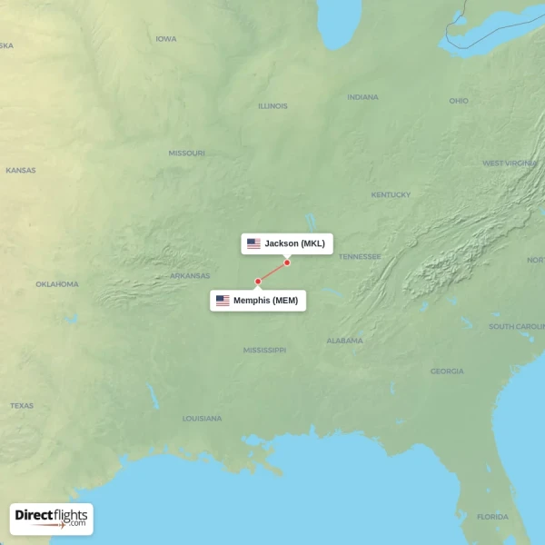 Memphis - Jackson direct flight map