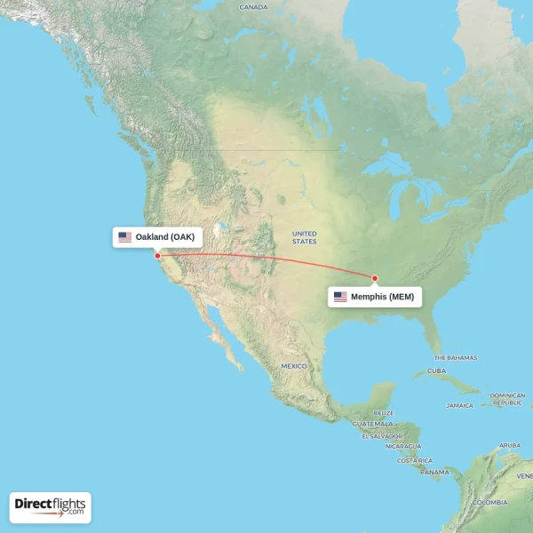 Memphis - Oakland direct flight map