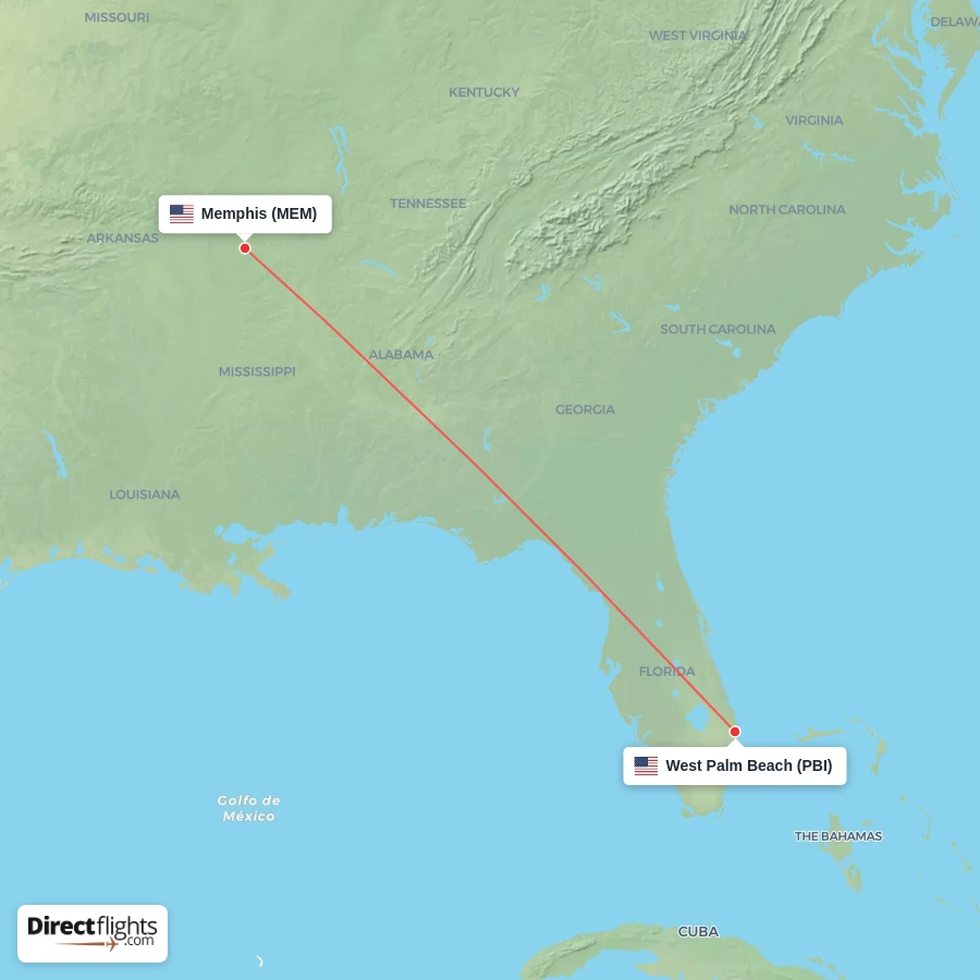 MEM - PBI route map