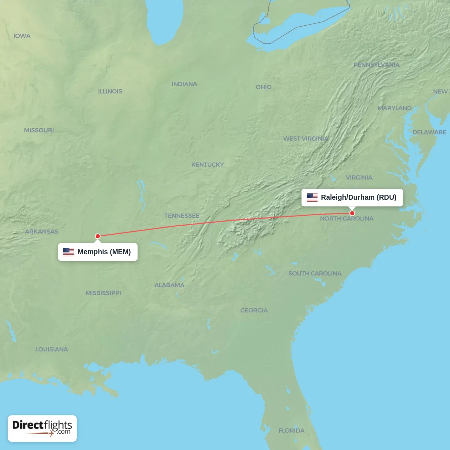 MEM - RDU route map