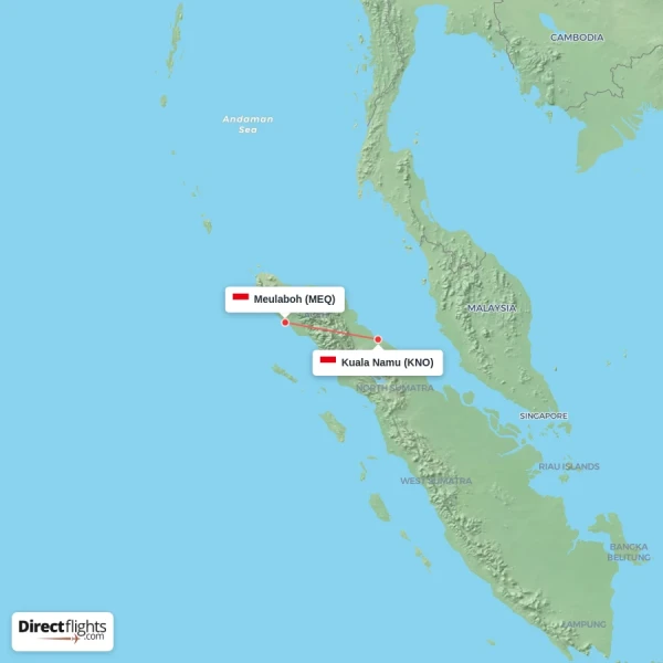 Meulaboh - Kuala Namu direct flight map