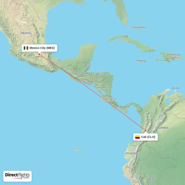 Mexico City - Cali direct flight map