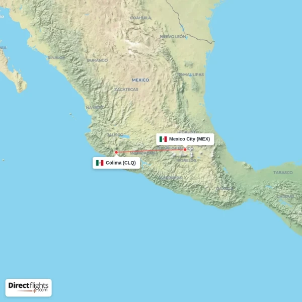 Mexico City - Colima direct flight map