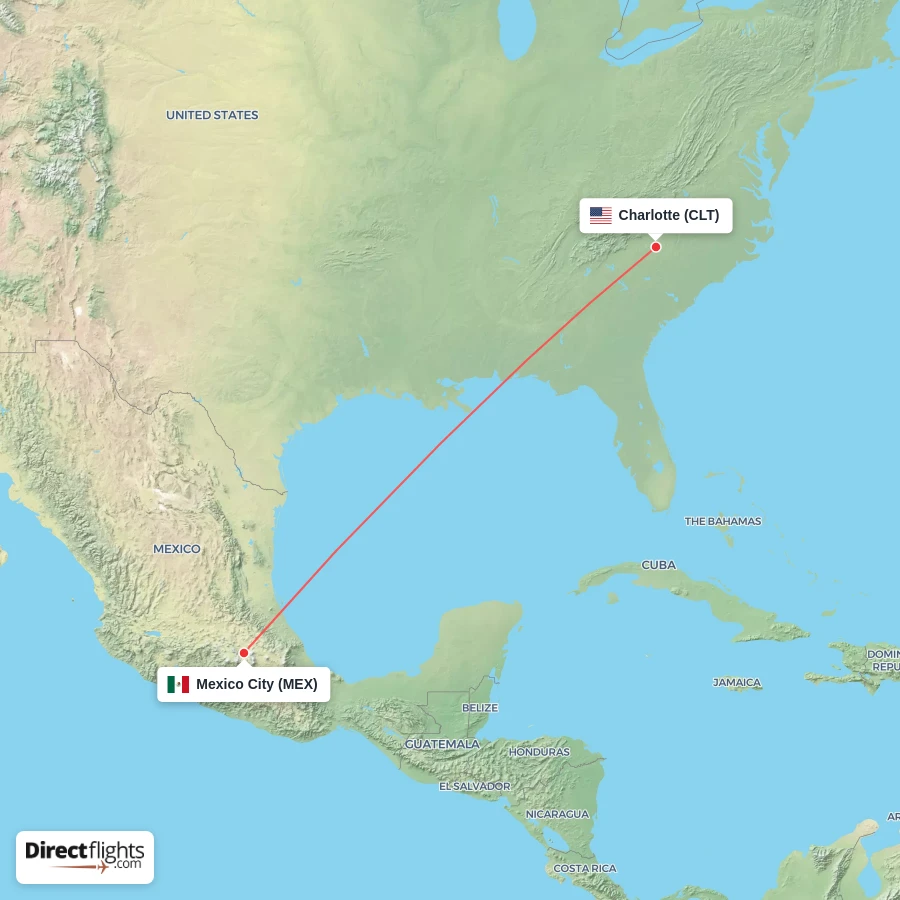 MEX - CLT route map