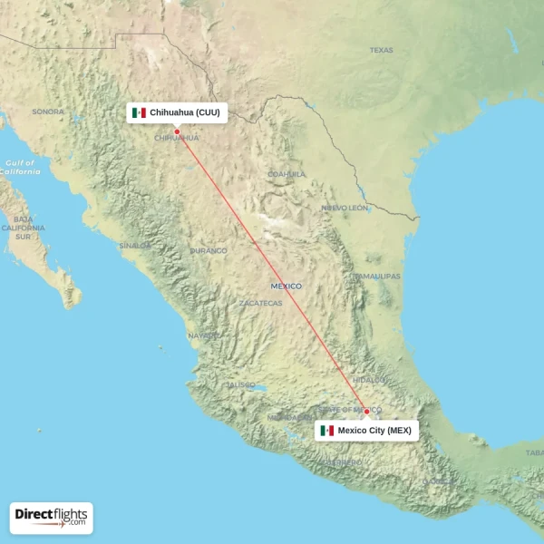 Mexico City - Chihuahua direct flight map
