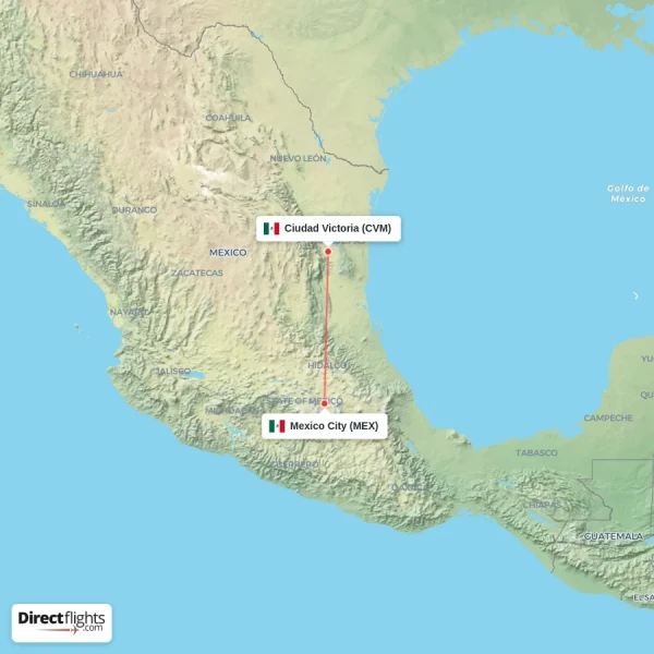 Mexico City - Ciudad Victoria direct flight map