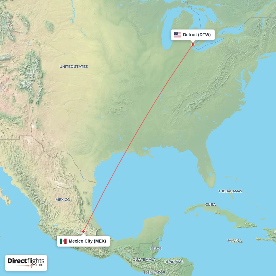 MEX - DTW route map