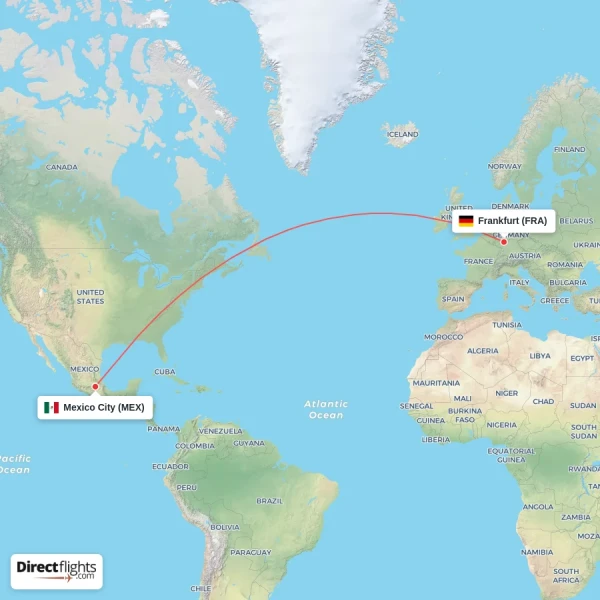 Mexico City - Frankfurt direct flight map