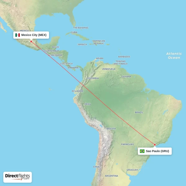Mexico City - Sao Paulo direct flight map