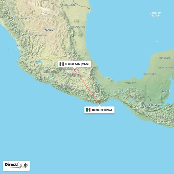 Mexico City - Huatulco direct flight map