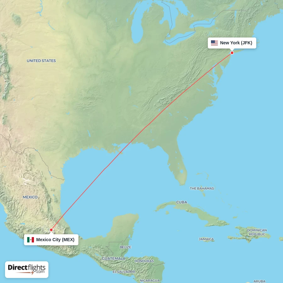 MEX - JFK route map