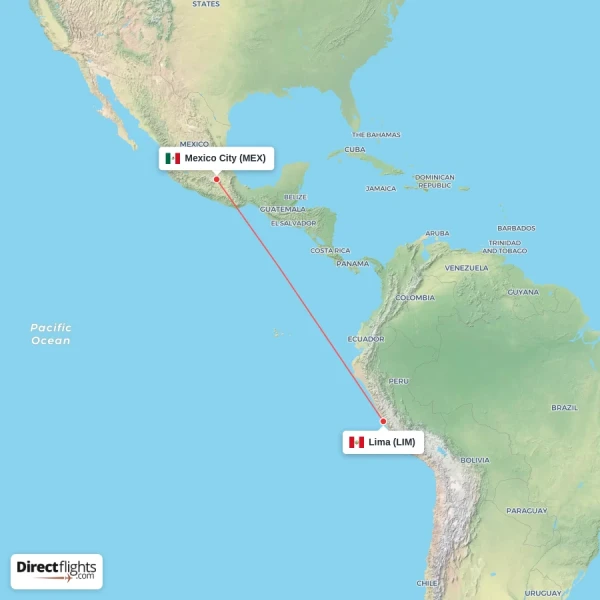 Mexico City - Lima direct flight map