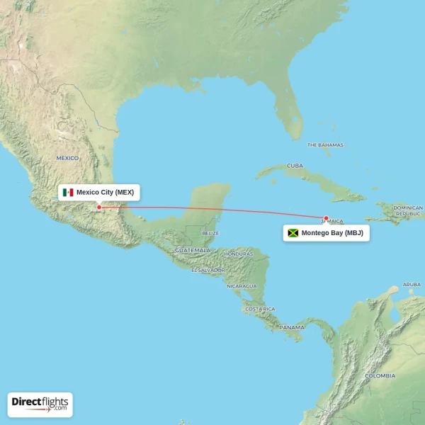 Mexico City - Montego Bay direct flight map