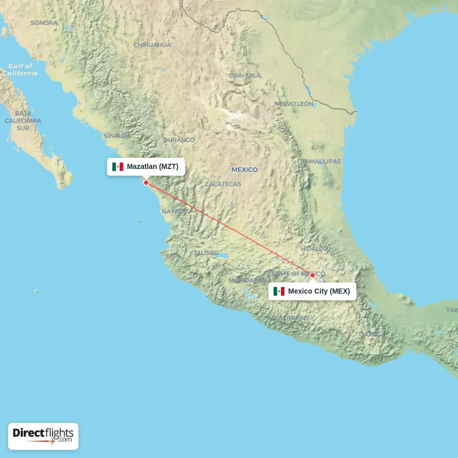 MEX - MZT route map