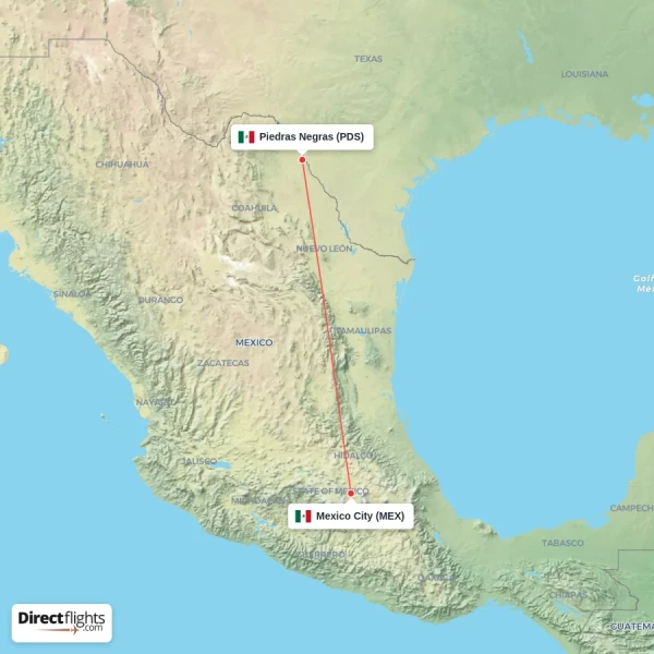 Mexico City - Piedras Negras direct flight map