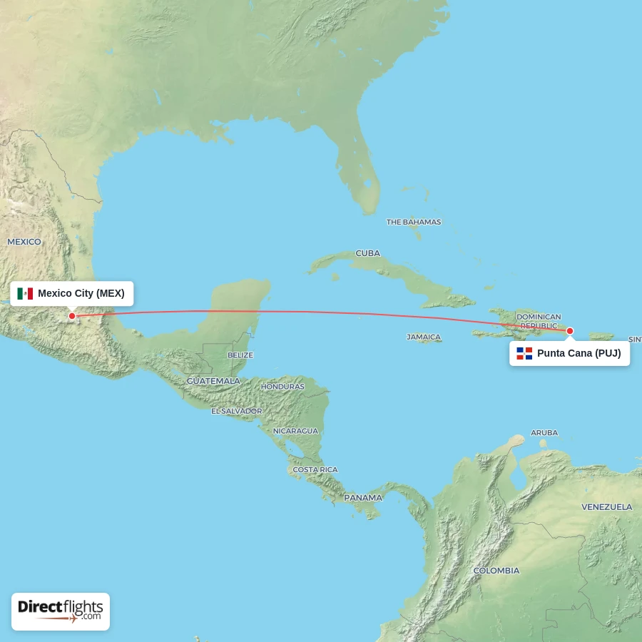 MEX - PUJ route map