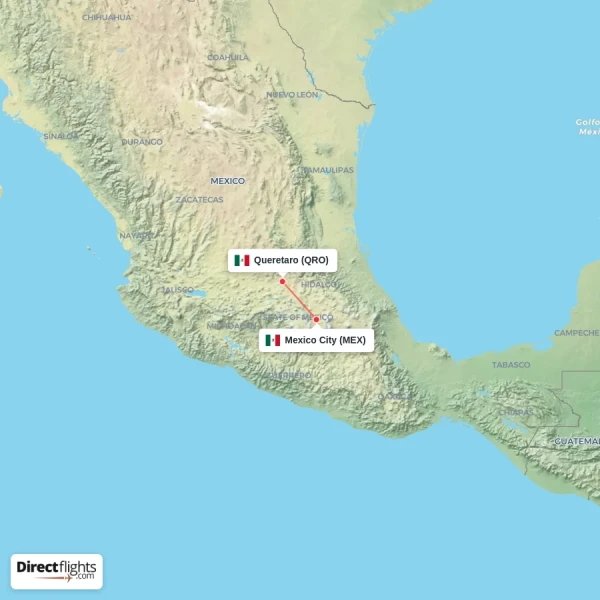 Mexico City - Queretaro direct flight map