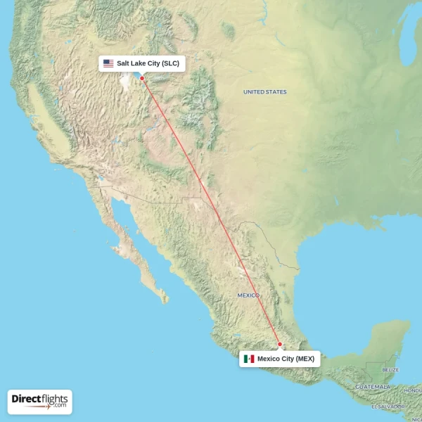 Mexico City - Salt Lake City direct flight map