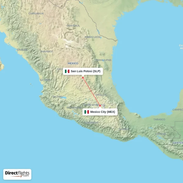 Mexico City - San Luis Potosi direct flight map