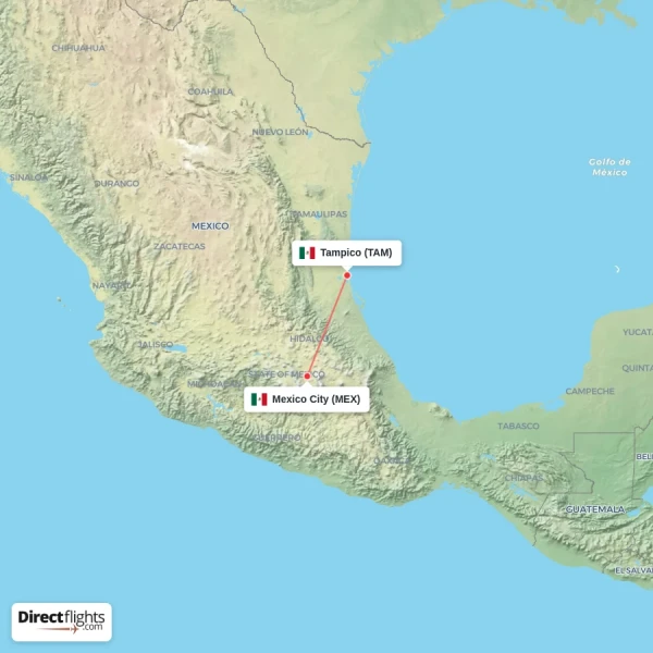 Mexico City - Tampico direct flight map