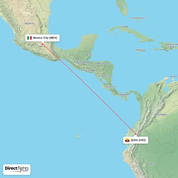 Mexico City - Quito direct flight map