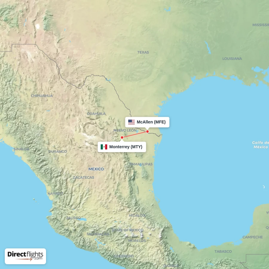 MFE - MTY route map