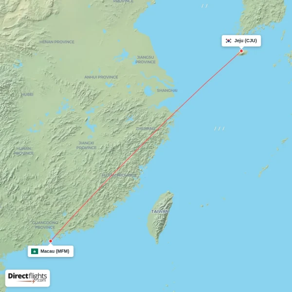 Macau - Jeju direct flight map