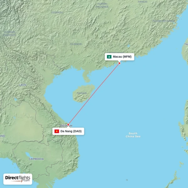 Macau - Da Nang direct flight map