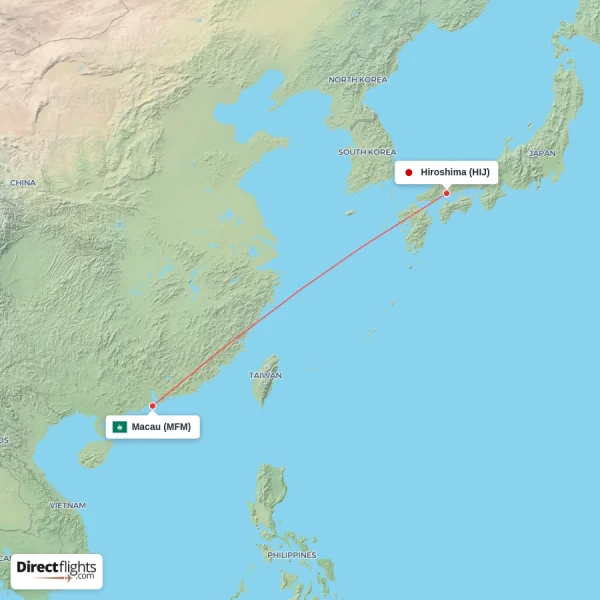 Macau - Hiroshima direct flight map