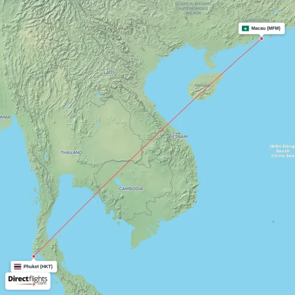Macau - Phuket direct flight map