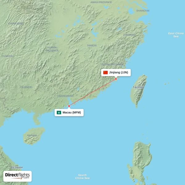 Macau - Jinjiang direct flight map