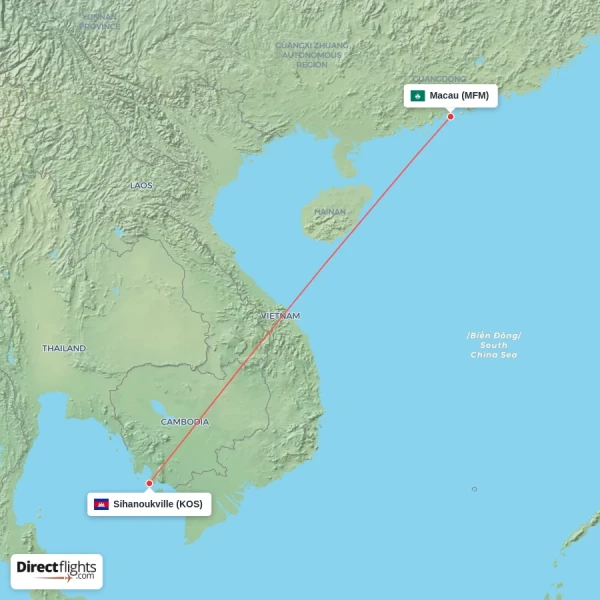 Macau - Sihanoukville direct flight map