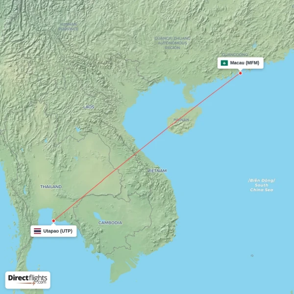 Macau - Utapao direct flight map
