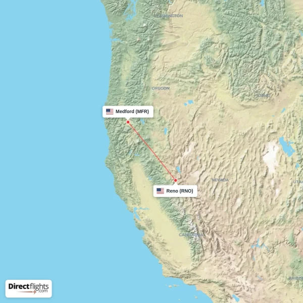 Medford - Reno direct flight map